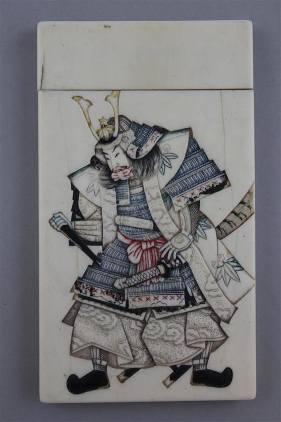 A Japanese ivory card case, Meiji period, 10.7cm
